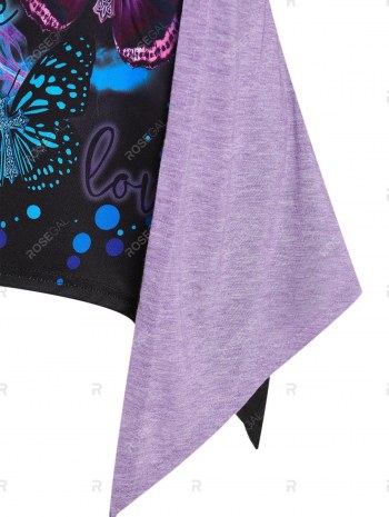 Letters Butterflies Print Heathered Faux Twinset T-shirt