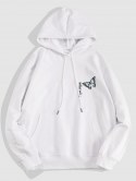 Letters Butterfly Print Kangaroo Pocket Hoodie