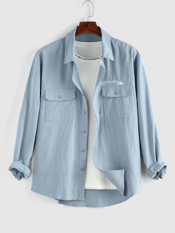 Letters Graphic Embroidered Double Pockets Shirt