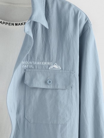 Letters Graphic Embroidered Double Pockets Shirt