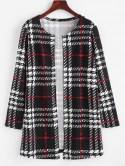 Long Plaid Open Front Coat