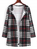 Long Plaid Open Front Coat