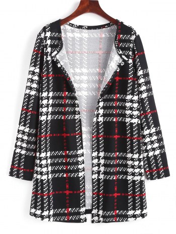 Long Plaid Open Front Coat