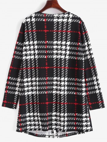 Long Plaid Open Front Coat