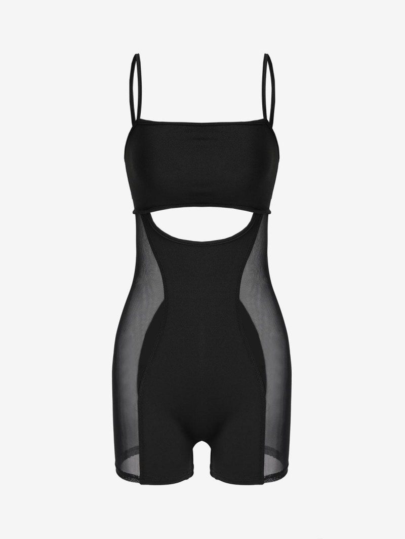 Mesh Insert Cut Out Unitard Romper