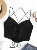Mesh Panel Lace-up Draped Cami Bralette Top