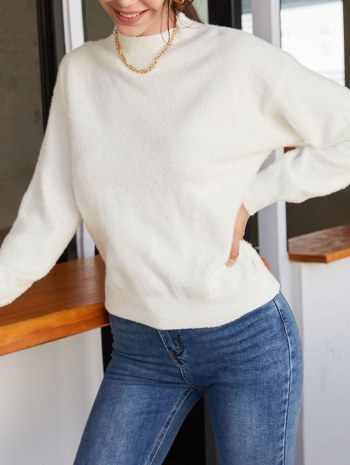 Mock Neck Fuzzy Sweater