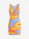O-ring Psychedelic Swirl Print Slinky Mini Dress