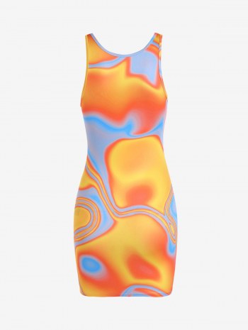 O-ring Psychedelic Swirl Print Slinky Mini Dress