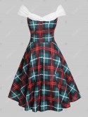 Off Shoulder Plaid Knotted Knee Length Dress