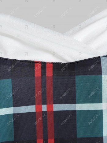 Off Shoulder Plaid Knotted Knee Length Dress