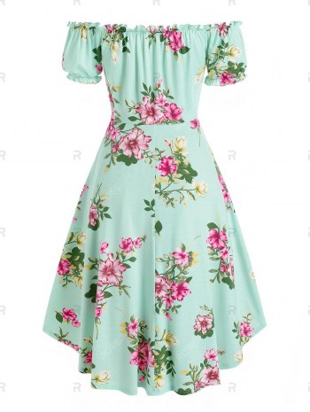 Off The Shoulder Floral Print High Low Dress
