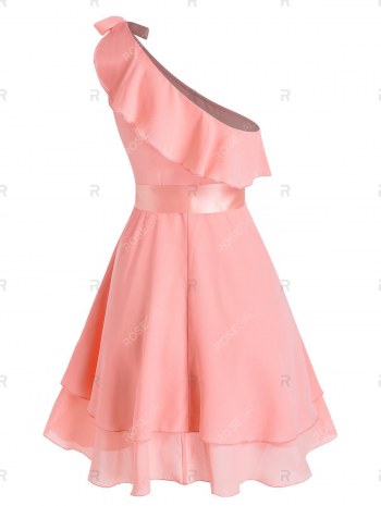 One Shoulder Bowknot Flounce Flare Dress