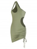 One Shoulder Cutout Ruched Slinky Mini Dress