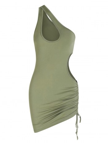 One Shoulder Cutout Ruched Slinky Mini Dress