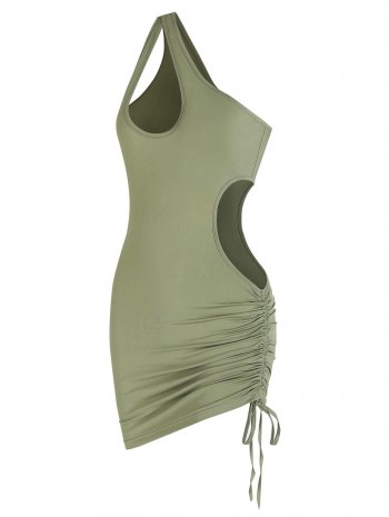 One Shoulder Cutout Ruched Slinky Mini Dress