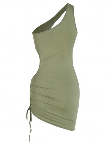 One Shoulder Cutout Ruched Slinky Mini Dress