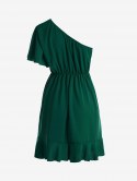 One Shoulder Flutter Sleeve Ruffles Mini Dress