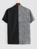 Op Art Print Colorblock Shirt