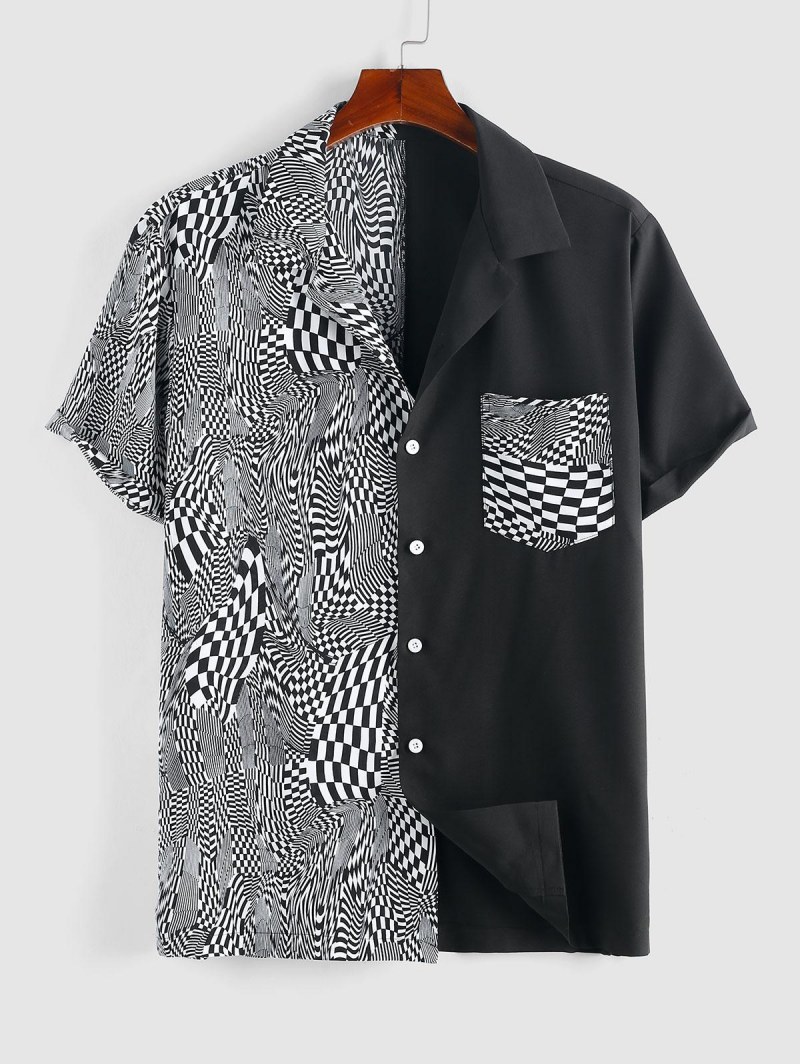Op Art Print Colorblock Shirt