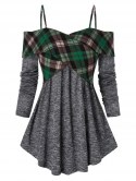 Open Shoulder Plaid Pattern Crisscross Sweater