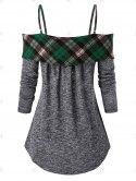 Open Shoulder Plaid Pattern Crisscross Sweater