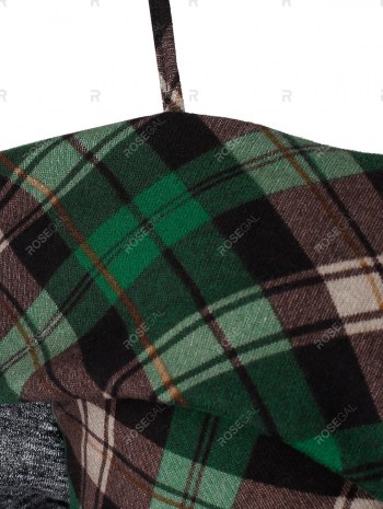 Open Shoulder Plaid Pattern Crisscross Sweater