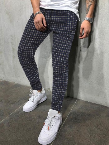 Plaid Pattern Casual Pants