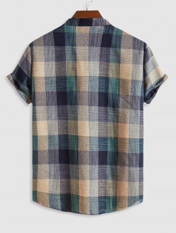 Plaid Pattern Half Button Short Sleeves Shirt