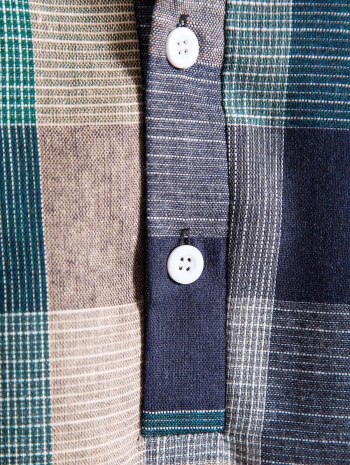 Plaid Pattern Half Button Short Sleeves Shirt