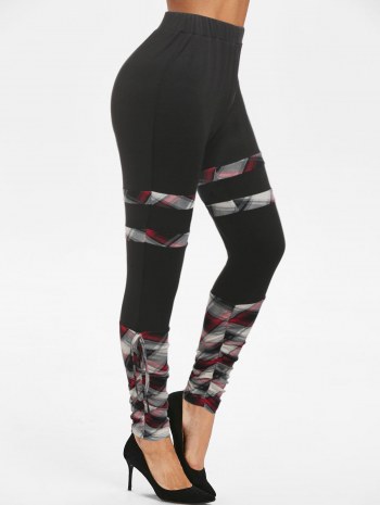 Plaid Print Bowknot Ruched Skinny Pants