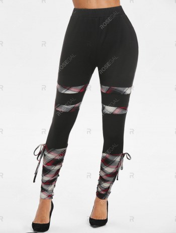 Plaid Print Bowknot Ruched Skinny Pants