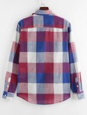 Plaid Print Button Up Curved Hem Shirt