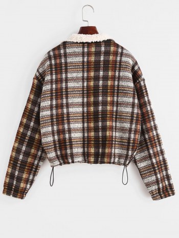 Plaid Teddy Lined Drop Shoulder Jacket