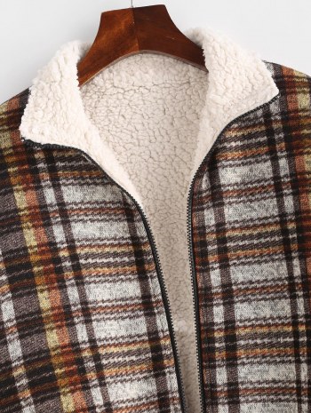 Plaid Teddy Lined Drop Shoulder Jacket