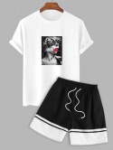 Plaster Statue Renaissance Cotton T-shirt With Two Tone Shorts Two Piece Set