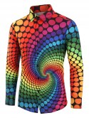 Plus Size Colorful Polka Dot Swirl Print Long Sleeve Shirt