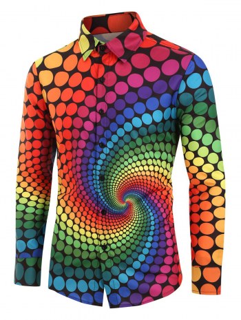 Plus Size Colorful Polka Dot Swirl Print Long Sleeve Shirt