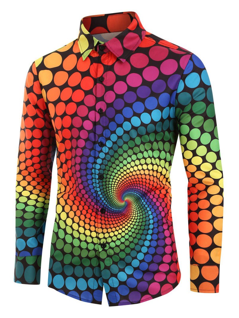 Plus Size Colorful Polka Dot Swirl Print Long Sleeve Shirt