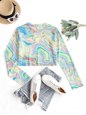 Psychedelic Print Mesh Crop T Shirt