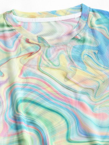 Psychedelic Print Mesh Crop T Shirt