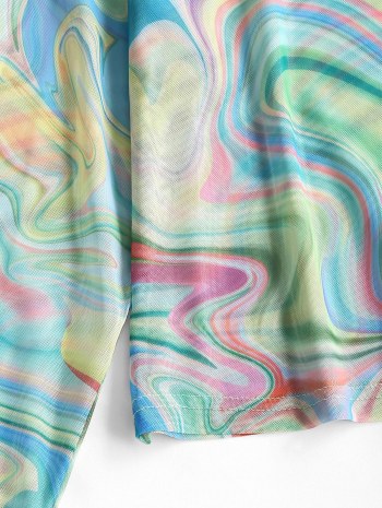 Psychedelic Print Mesh Crop T Shirt