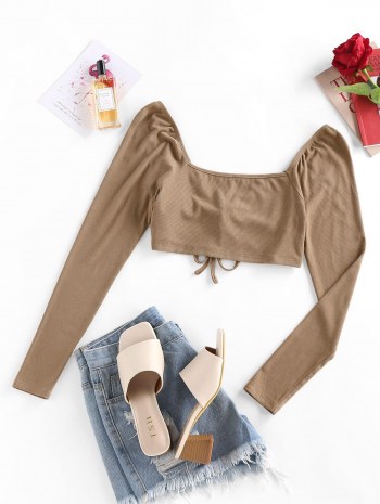 Raglan Sleeve Front Tie Cropped Tee