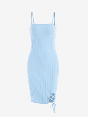 Ribbed Lace Up Bodycon Dress