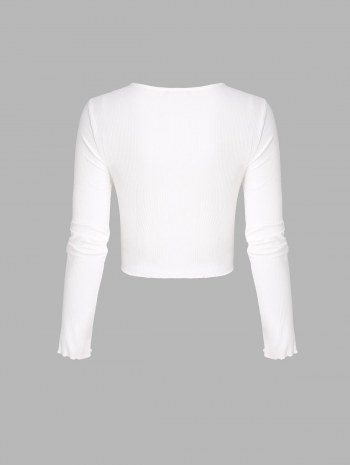 Ribbed Oriental Dragon Print Crop T Shirt