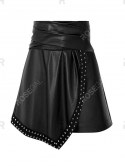 Rivet Detail Asymmetric Self Tie Faux Leather Skirt