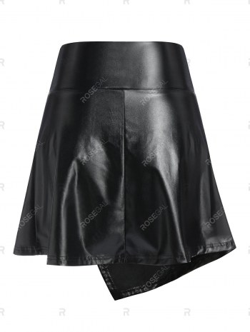 Rivet Detail Asymmetric Self Tie Faux Leather Skirt