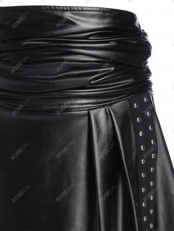 Rivet Detail Asymmetric Self Tie Faux Leather Skirt