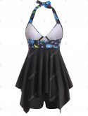 Ruffle Flower Hanky Hem Boyleg Tankini Swimwear