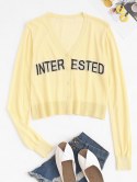 Semi-sheer Interested Letters Button Up Cardigan